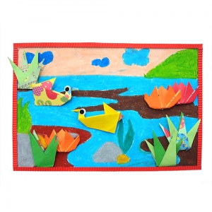 [감성쫑이] 종이접기&색칠공부_연꽃이 피어있는 호숫가 (10개입) / 환경게시판 만들기