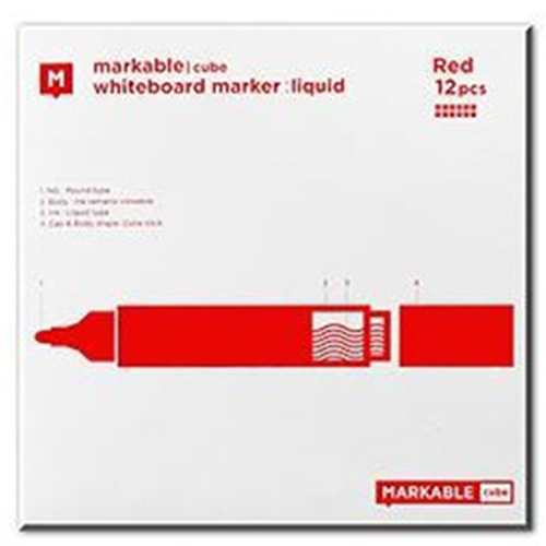 [마카볼] 마카블 생잉크보드마카 빨강 (12P박스) / 화이트보드마카 사무용마카 보드펜