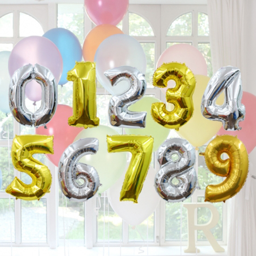 [SRO] 숫자 은박풍선(대) 골드/실버 / 알파벳호일풍선 파티용품 생일잔치 웨딩 이벤트 행사
