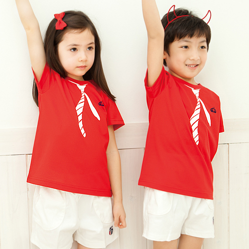 [서울원복] 1428 빨강-흰넥타이T / 유치원 어린이집 여름활동복 단체티 라운드티셔츠