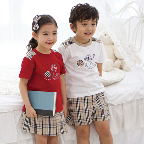 [리틀빔] S706(빨강) S707(흰색) (베이지체크팬츠/큐롯팬츠) / 유치원 어린이집 하복 여름활동복