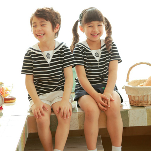 [리틀빔] S725 (티니백색반바지/티니곤색랩반바지) / 유치원 어린이집 하복 여름활동복