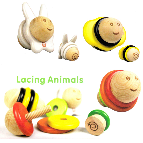 [마스터키즈] 동물원목볼트조이기 3종세트 / 끈묶기 동물완구 원목장난감