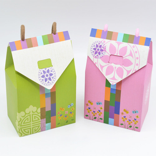 [야미데코] 복주머니케이스 (그린/핑크) 1장 / 전통 명절 선물포장 상자 박스